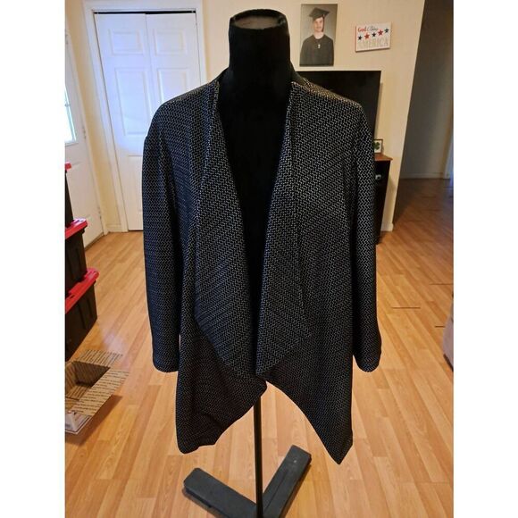 26/28 Lane Bryant Black White Open Front Jacket Blazer Cardigan 3/4 Sleeve - Picture 1 of 5